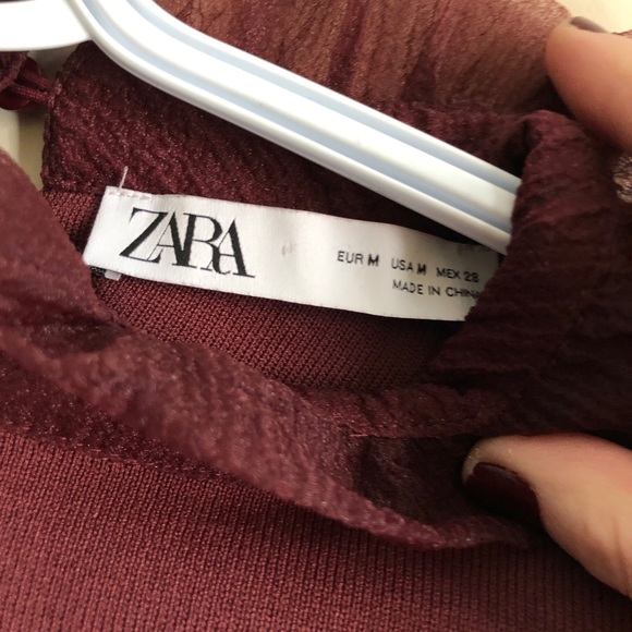Zara burgundy red sheer-sleeve blouse - Picture 3 of 4